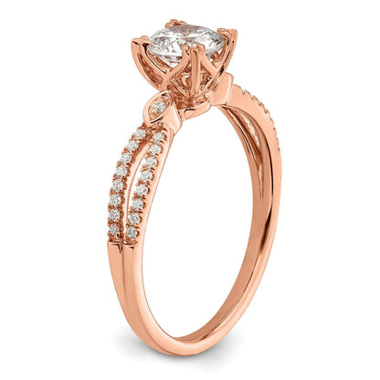 14K Roségold 2-row (holds 3/4 Karat (5.8mm) Rund Mittig) 1/8 Karat Diamant Halbfassung Engagment Ring