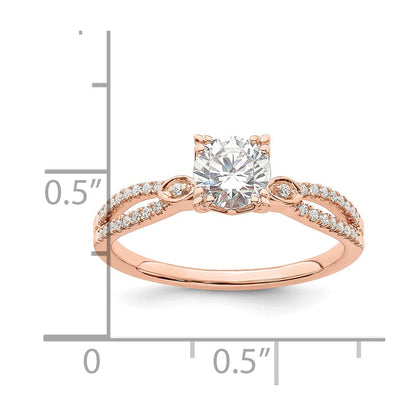 14K Roségold 2-row (holds 3/4 Karat (5.8mm) Rund Mittig) 1/8 Karat Diamant Halbfassung Engagment Ring