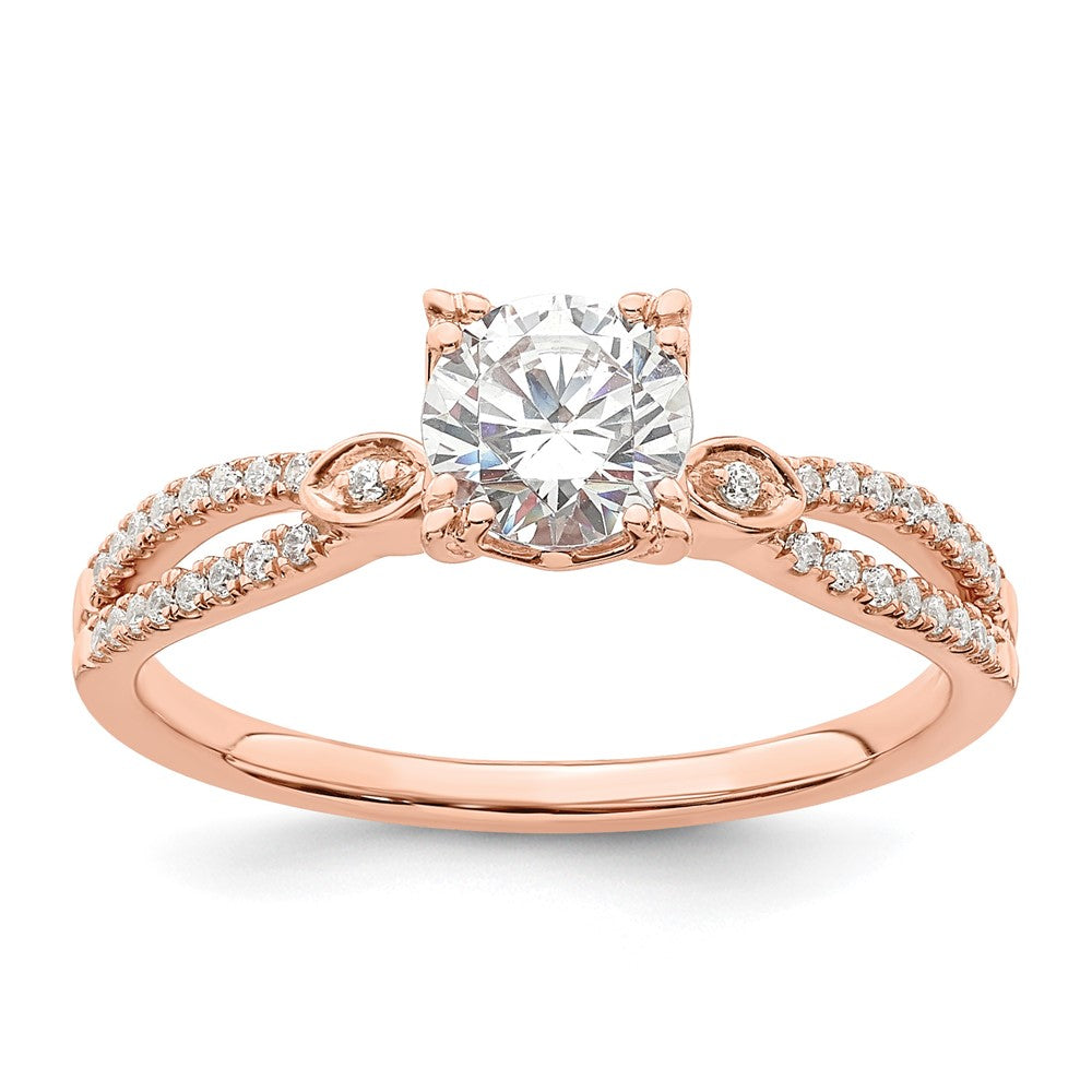 14K Roségold 2-row (holds 3/4 Karat (5.8mm) Rund Mittig) 1/8 Karat Diamant Halbfassung Engagment Ring