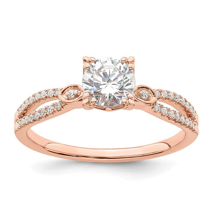 14K Roségold 2-row (holds 3/4 Karat (5.8mm) Rund Mittig) 1/8 Karat Diamant Halbfassung Engagment Ring