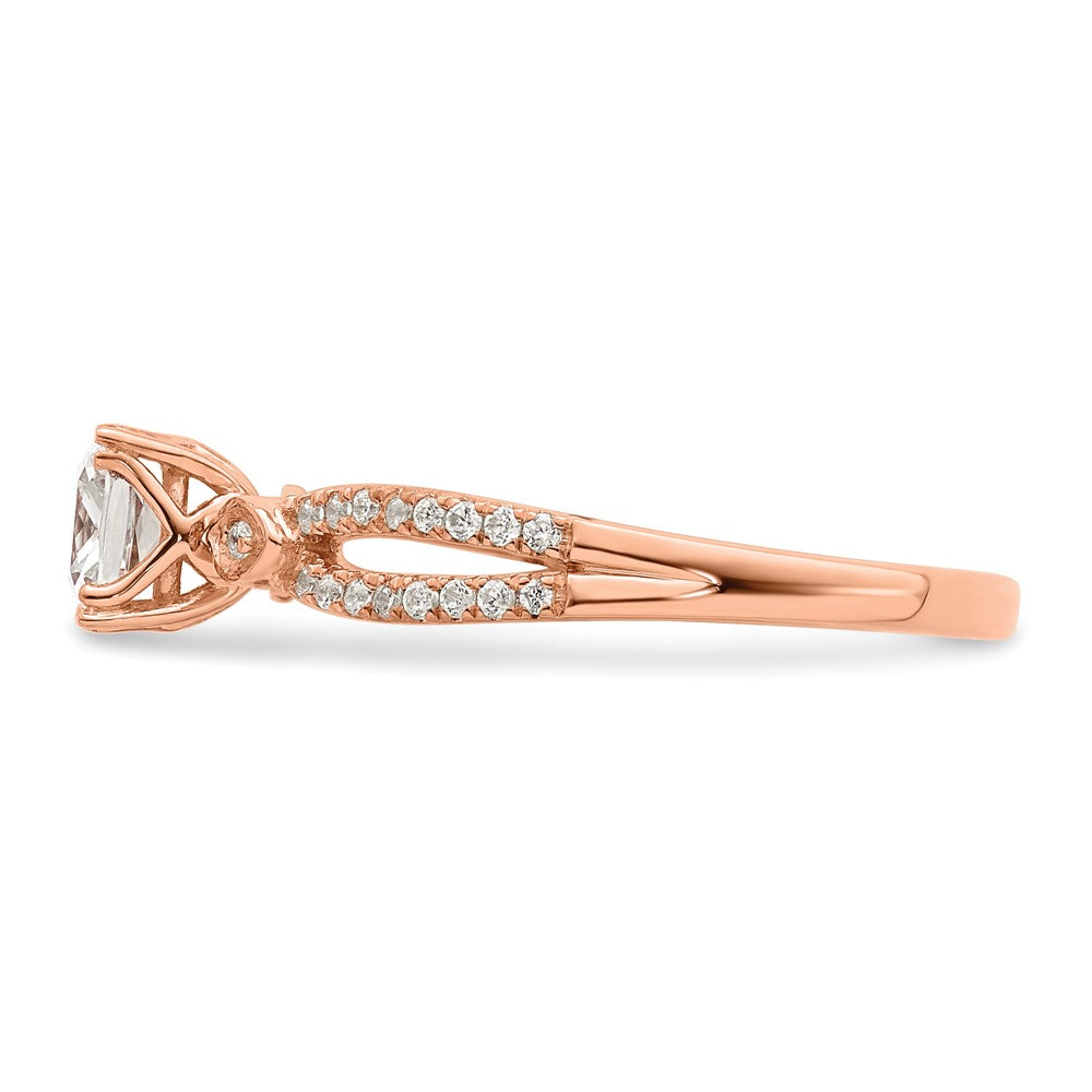 14K Roségold Split Shank (holds 1/2 Karat (4.9mm) Kissen Mittig) 1/8 Diamant Halbfassung Verlobungsring