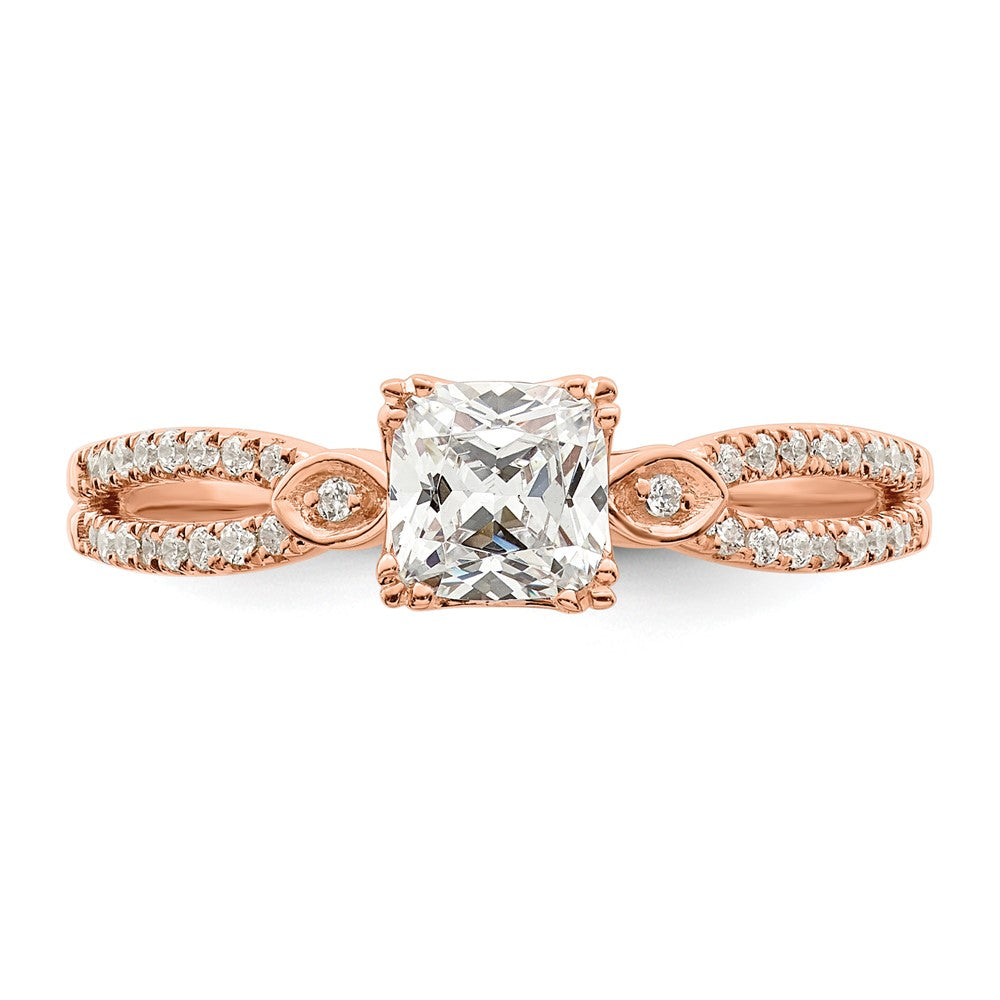 14K Roségold Split Shank (holds 1/2 Karat (4.9mm) Kissen Mittig) 1/8 Diamant Halbfassung Verlobungsring