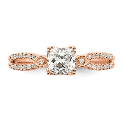 14K Roségold Split Shank (holds 1/2 Karat (4.9mm) Kissen Mittig) 1/8 Diamant Halbfassung Verlobungsring
