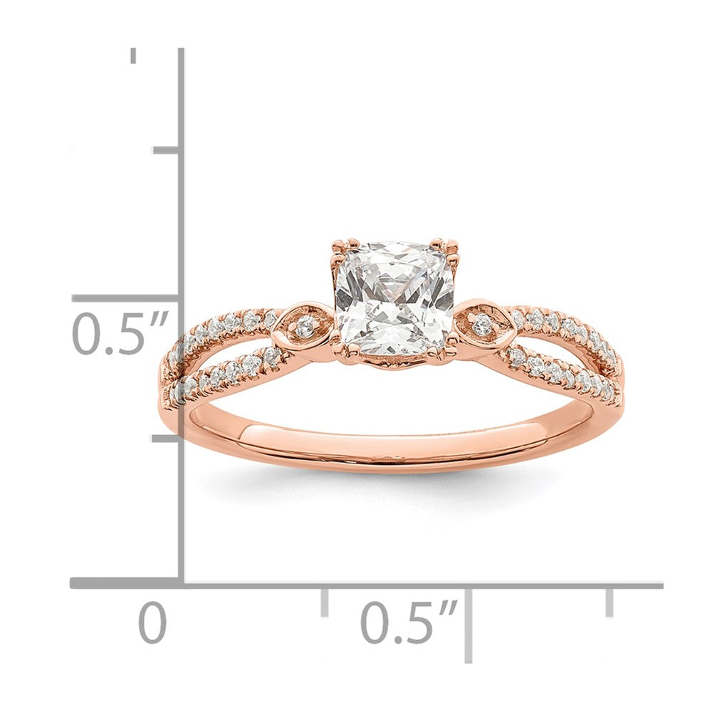 14K Roségold Split Shank (holds 1/2 Karat (4.9mm) Kissen Mittig) 1/8 Diamant Halbfassung Verlobungsring