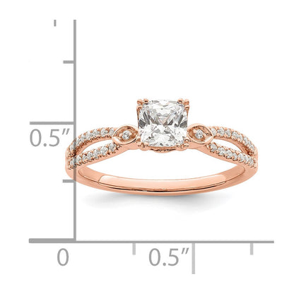 14K Roségold Split Shank (holds 1/2 Karat (4.9mm) Kissen Mittig) 1/8 Diamant Halbfassung Verlobungsring