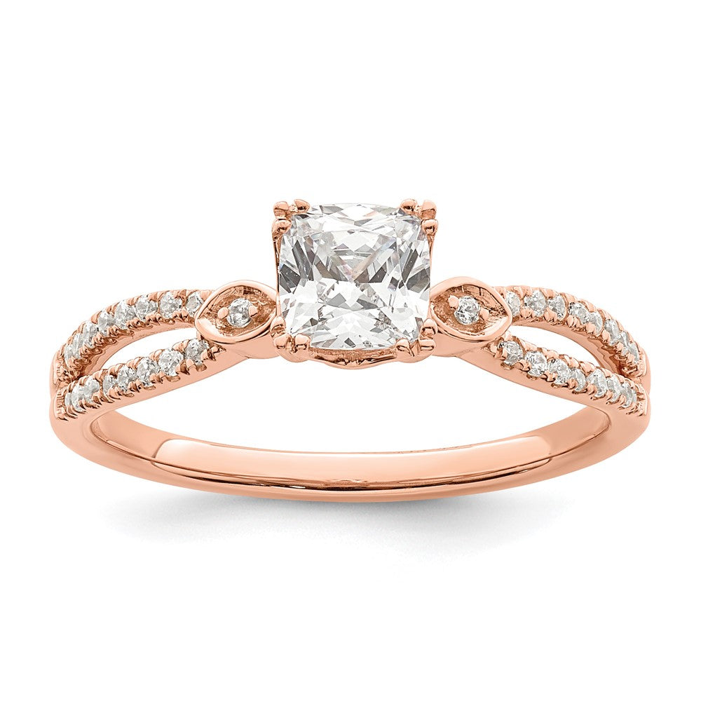 14K Roségold Split Shank (holds 1/2 Karat (4.9mm) Kissen Mittig) 1/8 Diamant Halbfassung Verlobungsring