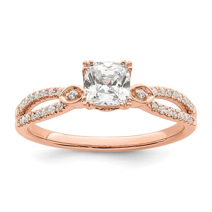 14K Roségold Split Shank (holds 1/2 Karat (4.9mm) Kissen Mittig) 1/8 Diamant Halbfassung Verlobungsring