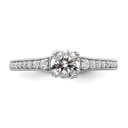14K Weißgold (holds 1/2 Karat (5.2mm) Rund Mittig) 1/6 Diamant Halbfassung Verlobungsring