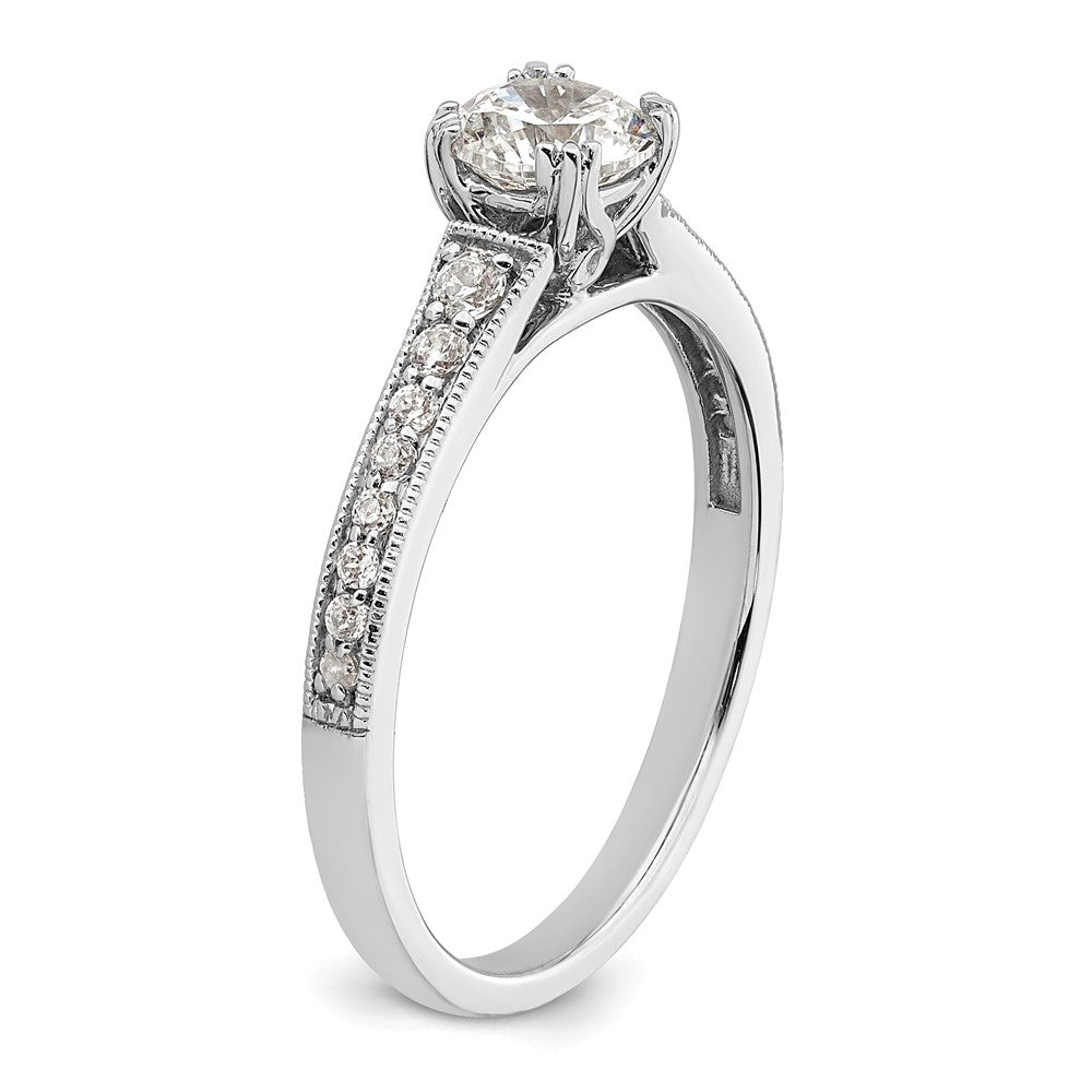 14K Weißgold (holds 1/2 Karat (5.2mm) Rund Mittig) 1/6 Diamant Halbfassung Verlobungsring