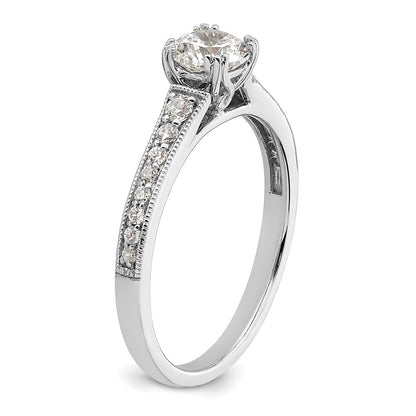 14K Weißgold (holds 1/2 Karat (5.2mm) Rund Mittig) 1/6 Diamant Halbfassung Verlobungsring