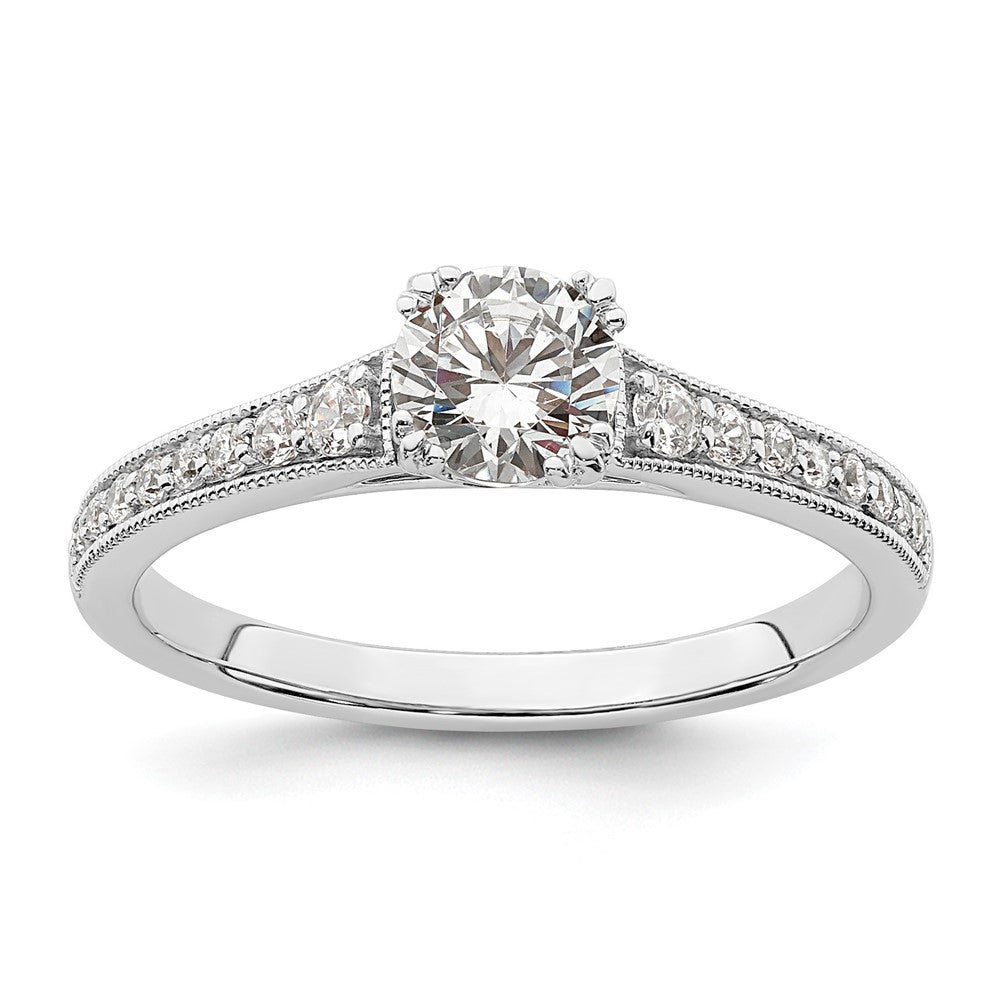 14K Weißgold (holds 1/2 Karat (5.2mm) Rund Mittig) 1/6 Diamant Halbfassung Verlobungsring