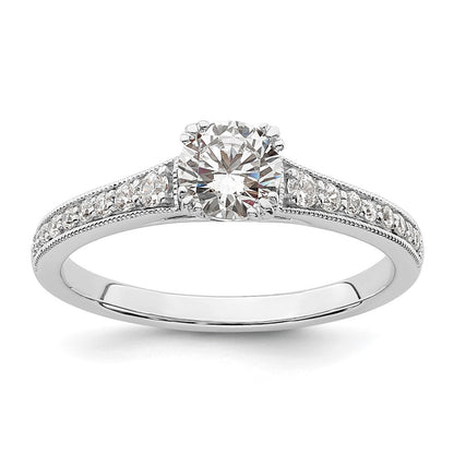 14K Weißgold (holds 1/2 Karat (5.2mm) Rund Mittig) 1/6 Diamant Halbfassung Verlobungsring