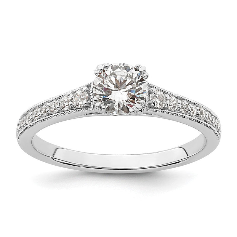 14K Weißgold (holds 1/2 Karat (5.2mm) Rund Mittig) 1/6 Diamant Halbfassung Verlobungsring