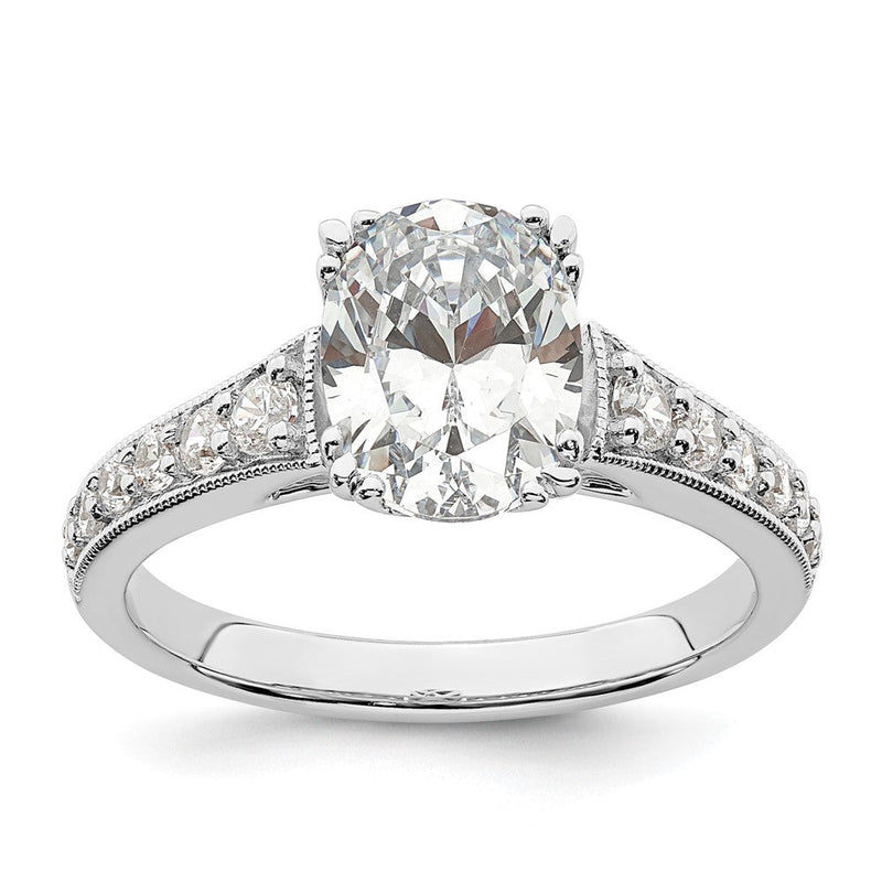 14K Weißgold (holds 1.5 Karat (9.2x6.9mm) Oval Mittig) 1/3 Karat Diamant Halbfassung Verlobungsring