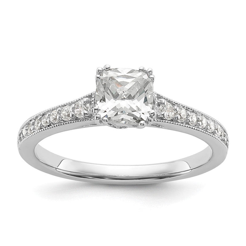 14K Weißgold (holds 3/4 Karat (5.4mm) Kissen Mittig) 1/6 Diamant Halbfassung Verlobungsring