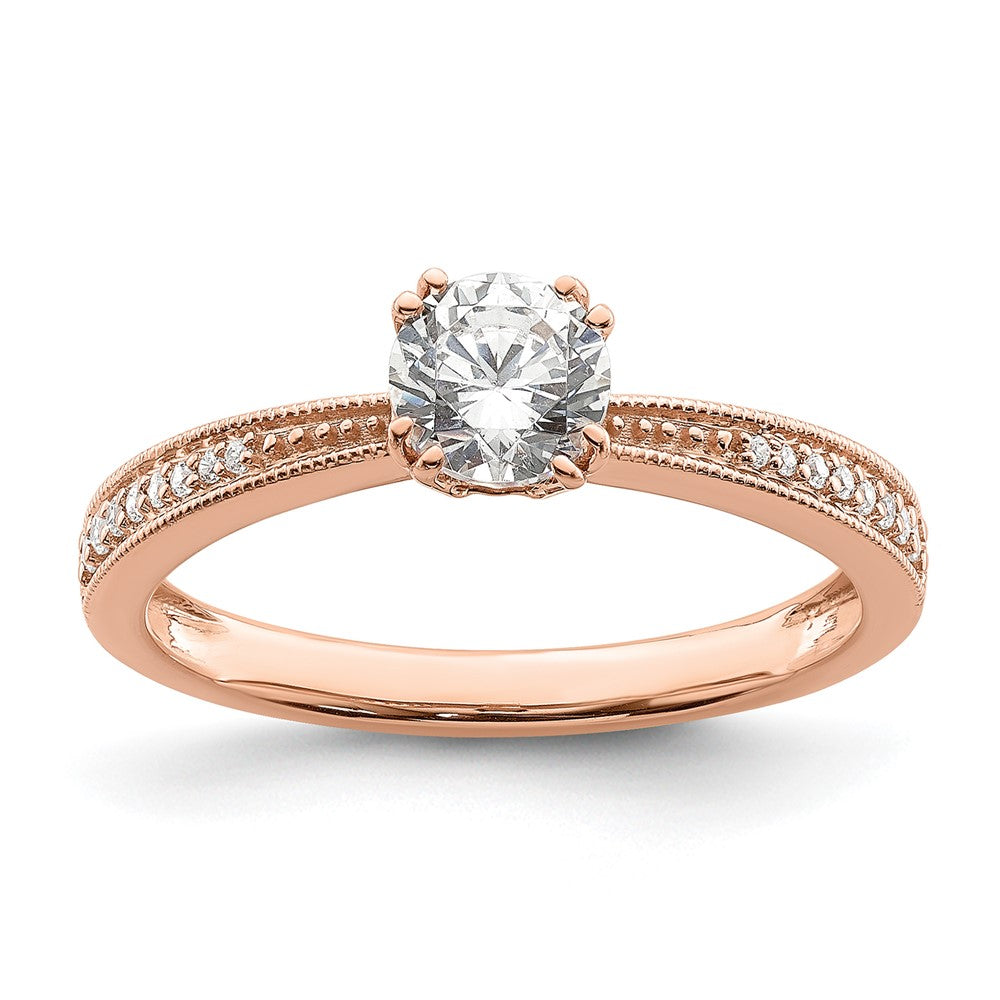 14K Roségold (holds 1/2 Karat (5.2mm) Rund Mittig) 1/15 Diamant Halbfassung Verlobungsring