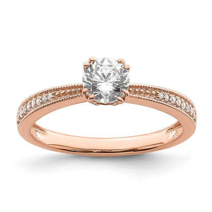 14K Roségold (holds 1/2 Karat (5.2mm) Rund Mittig) 1/15 Diamant Halbfassung Verlobungsring