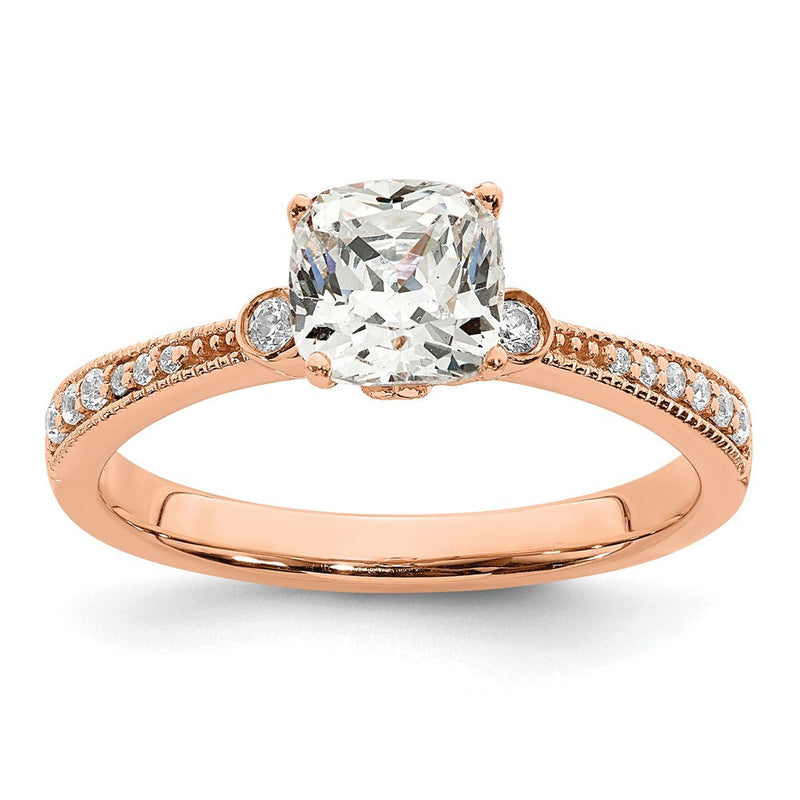 14K Roségold (holds 1 Karat (6.00mm) Kissen Mittig) 1/15 Diamant Halbfassung Verlobungsring