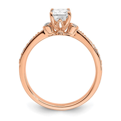 14K Roségold (holds 1 Karat (6.9x5.2mm) Smaragdschliff Mittig) 1/15 Diamant Halbfassung Verlobungsring