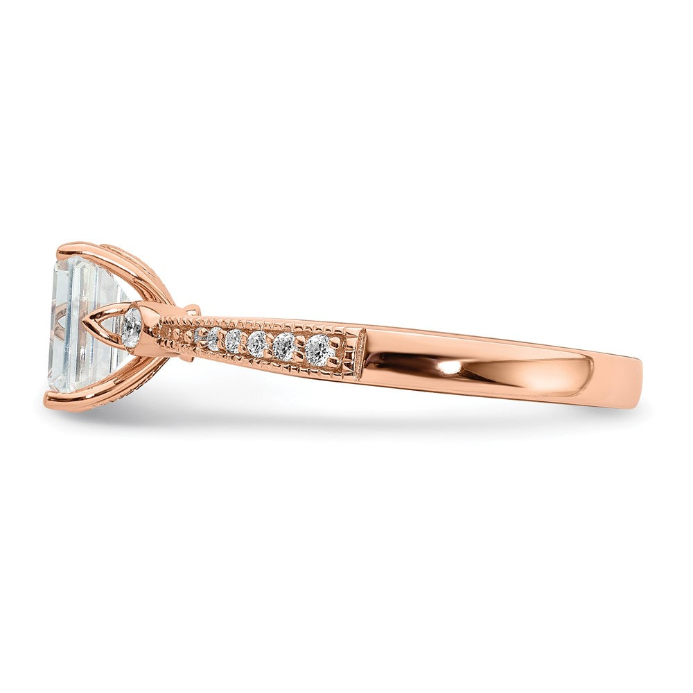 14K Roségold (holds 1 Karat (6.9x5.2mm) Smaragdschliff Mittig) 1/15 Diamant Halbfassung Verlobungsring