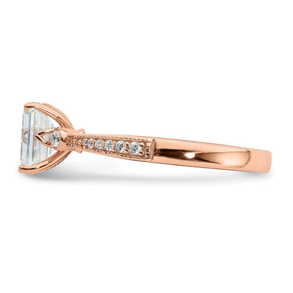 14K Roségold (holds 1 Karat (6.9x5.2mm) Smaragdschliff Mittig) 1/15 Diamant Halbfassung Verlobungsring