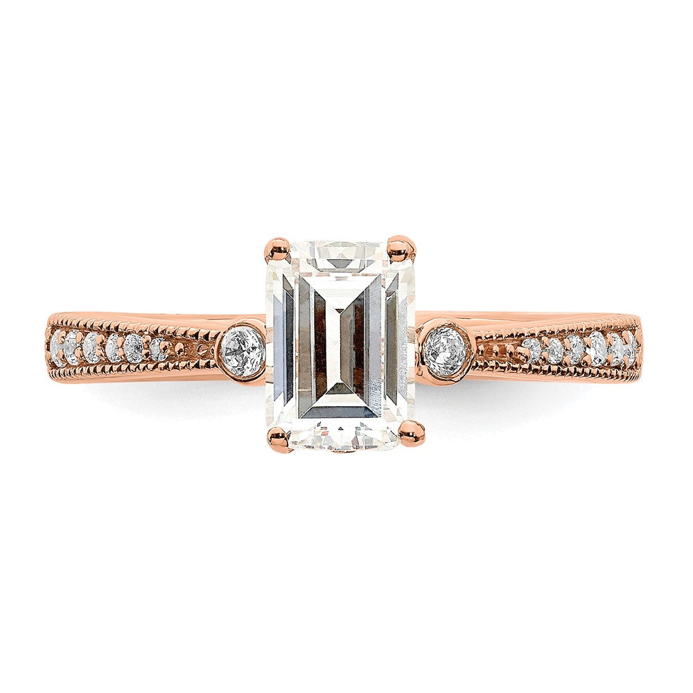 14K Roségold (holds 1 Karat (6.9x5.2mm) Smaragdschliff Mittig) 1/15 Diamant Halbfassung Verlobungsring
