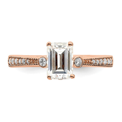 14K Roségold (holds 1 Karat (6.9x5.2mm) Smaragdschliff Mittig) 1/15 Diamant Halbfassung Verlobungsring