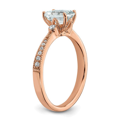 14K Roségold (holds 1 Karat (6.9x5.2mm) Smaragdschliff Mittig) 1/15 Diamant Halbfassung Verlobungsring