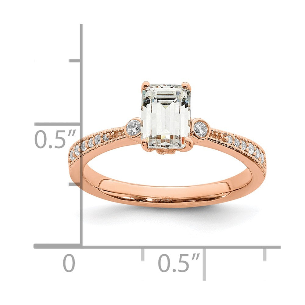 14K Roségold (holds 1 Karat (6.9x5.2mm) Smaragdschliff Mittig) 1/15 Diamant Halbfassung Verlobungsring