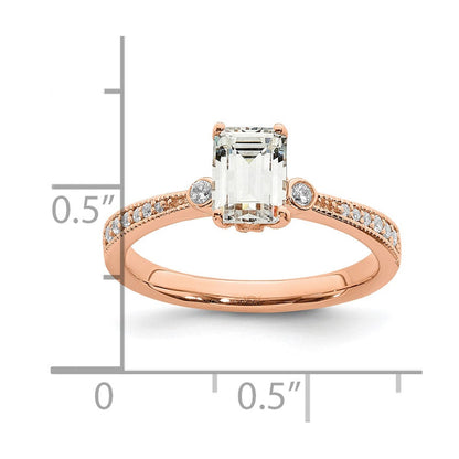 14K Roségold (holds 1 Karat (6.9x5.2mm) Smaragdschliff Mittig) 1/15 Diamant Halbfassung Verlobungsring