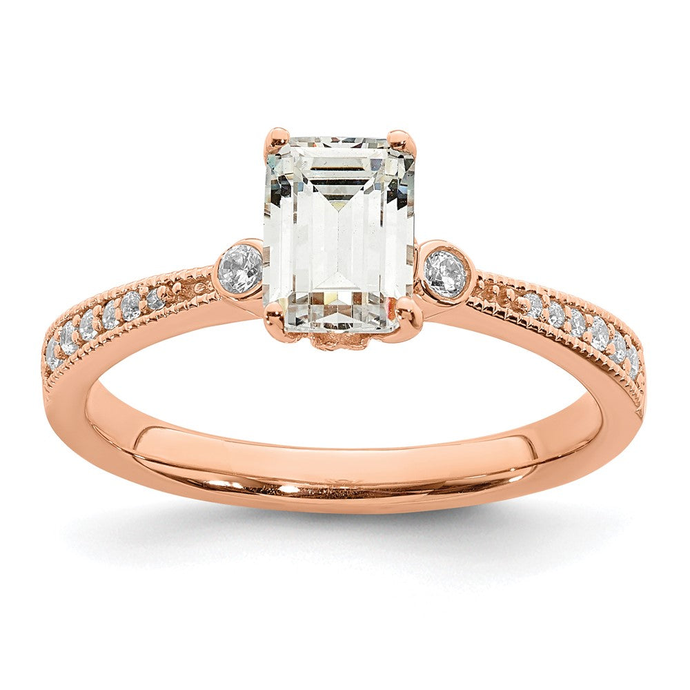 14K Roségold (holds 1 Karat (6.9x5.2mm) Smaragdschliff Mittig) 1/15 Diamant Halbfassung Verlobungsring