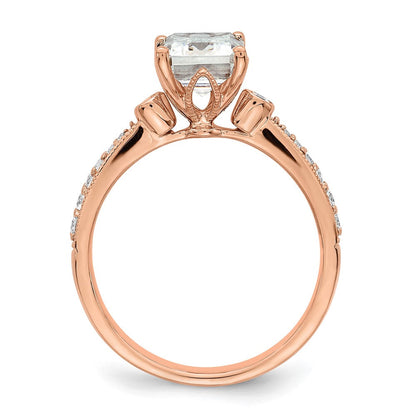 14K Roségold (holds 2 Karat (8.7x6.4mm) Smaragd-cut Mittig) 1/5 Karat Diamant Halbfassung Verlobungsring