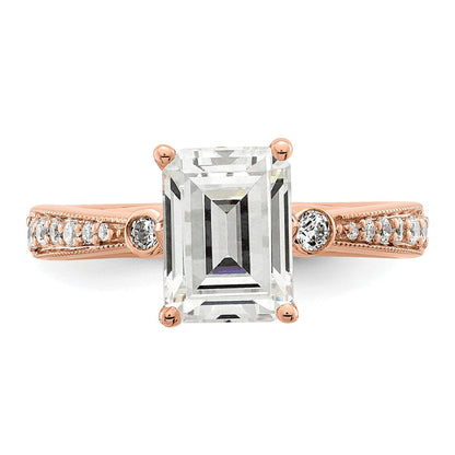 14K Roségold (holds 2 Karat (8.7x6.4mm) Smaragd-cut Mittig) 1/5 Karat Diamant Halbfassung Verlobungsring