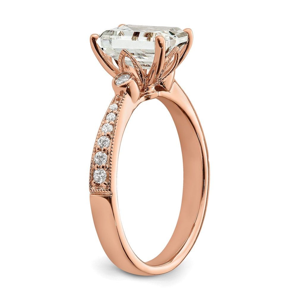 14K Roségold (holds 2 Karat (8.7x6.4mm) Smaragd-cut Mittig) 1/5 Karat Diamant Halbfassung Verlobungsring