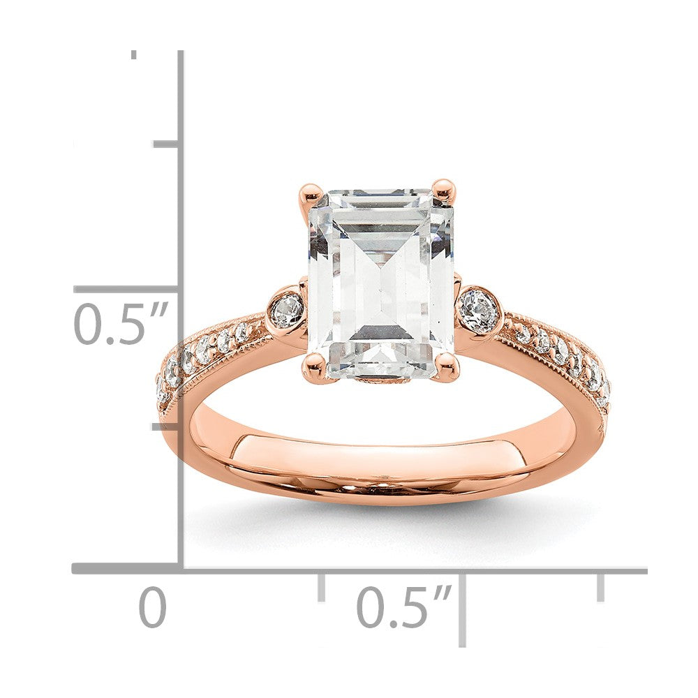 14K Roségold (holds 2 Karat (8.7x6.4mm) Smaragd-cut Mittig) 1/5 Karat Diamant Halbfassung Verlobungsring