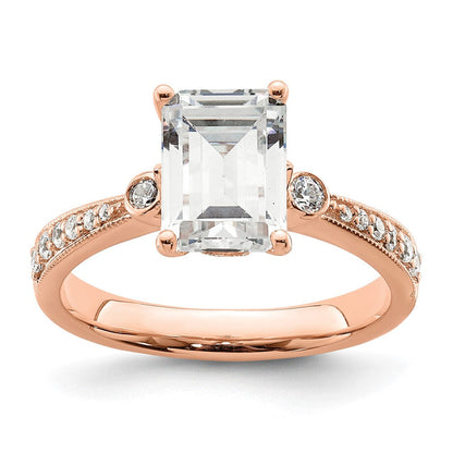 14K Roségold (holds 2 Karat (8.7x6.4mm) Smaragd-cut Mittig) 1/5 Karat Diamant Halbfassung Verlobungsring