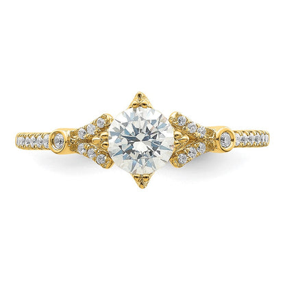 14K Gelbgold (holds 1/2 Karat (5.2mm) Rund Mittig) 1/8 Diamant Halbfassung Verlobungsring