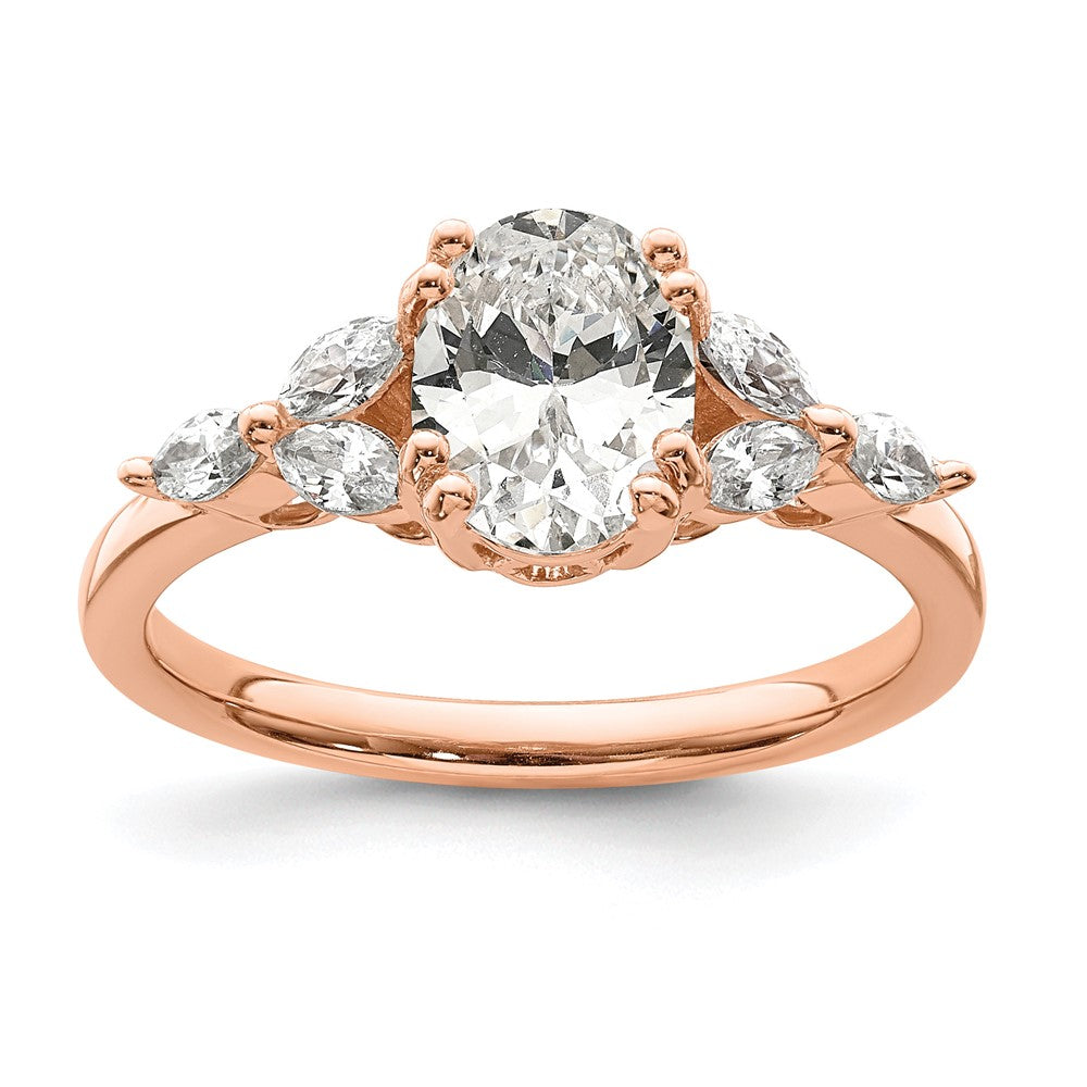 14K Roségold (holds 1 Karat (8.00x6.1mm) Oval Mittig) 1/5 Marquise Diamant Halbfassung Verlobungsring