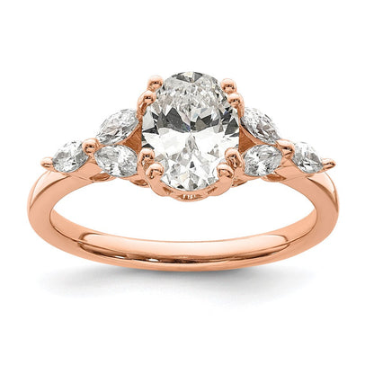 14K Roségold (holds 1 Karat (8.00x6.1mm) Oval Mittig) 1/5 Marquise Diamant Halbfassung Verlobungsring