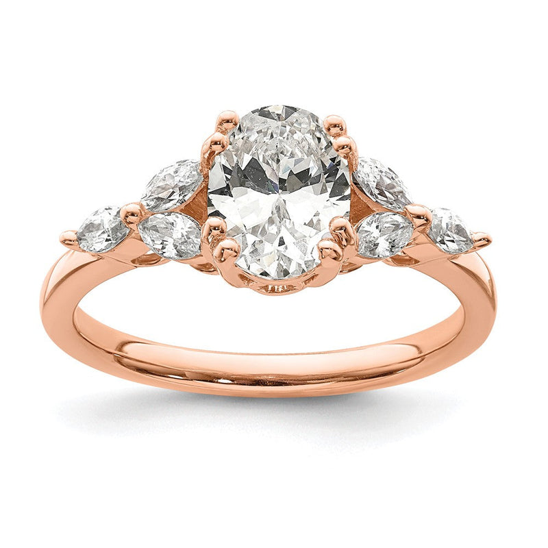 14K Roségold (holds 1 Karat (8.00x6.1mm) Oval Mittig) 1/5 Marquise Diamant Halbfassung Verlobungsring