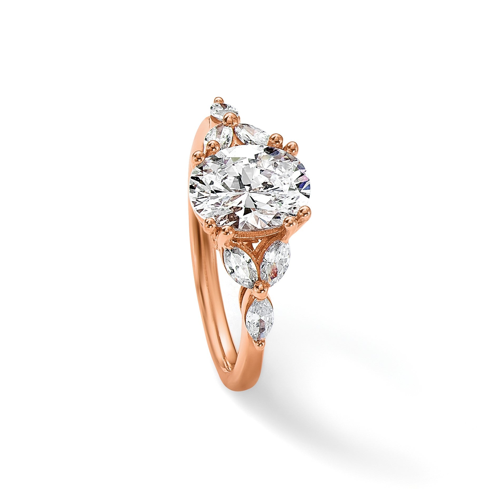 14K Roségold (holds 1 Karat (8.00x6.1mm) Oval Mittig) 1/5 Marquise Diamant Halbfassung Verlobungsring