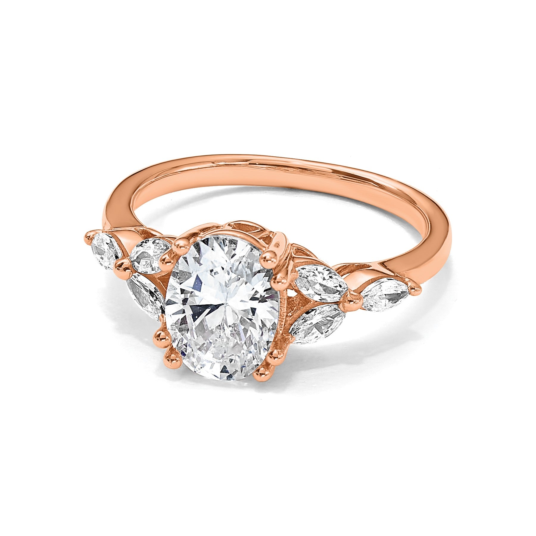 14K Roségold (holds 1 Karat (8.00x6.1mm) Oval Mittig) 1/5 Marquise Diamant Halbfassung Verlobungsring