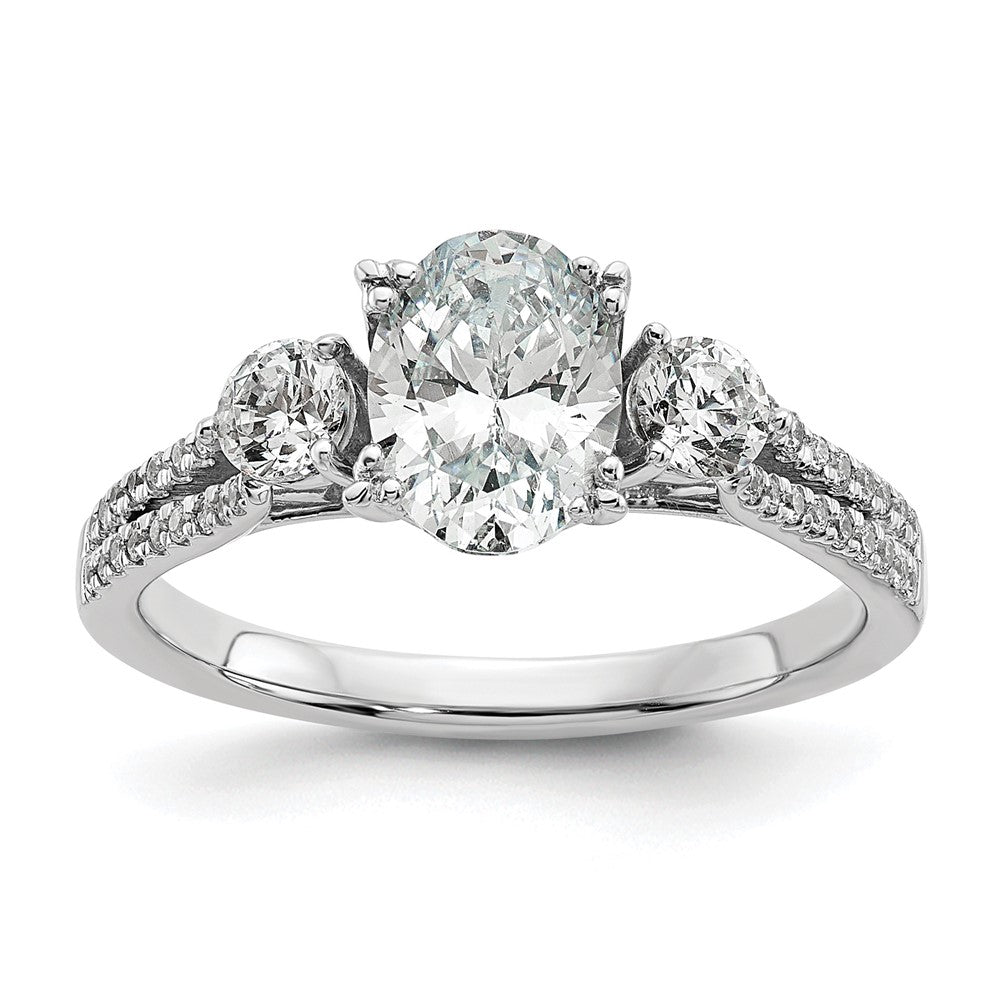 14K Weißgold Verlobungsring mit 0,375 ct. im Labor gezüchteten Diamanten VS/SI+ G+ und 1 ct. ovalem Mittelstein