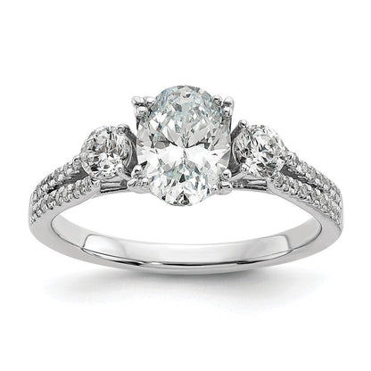 14K Weißgold Verlobungsring mit 0,375 ct. im Labor gezüchteten Diamanten VS/SI+ G+ und 1 ct. ovalem Mittelstein