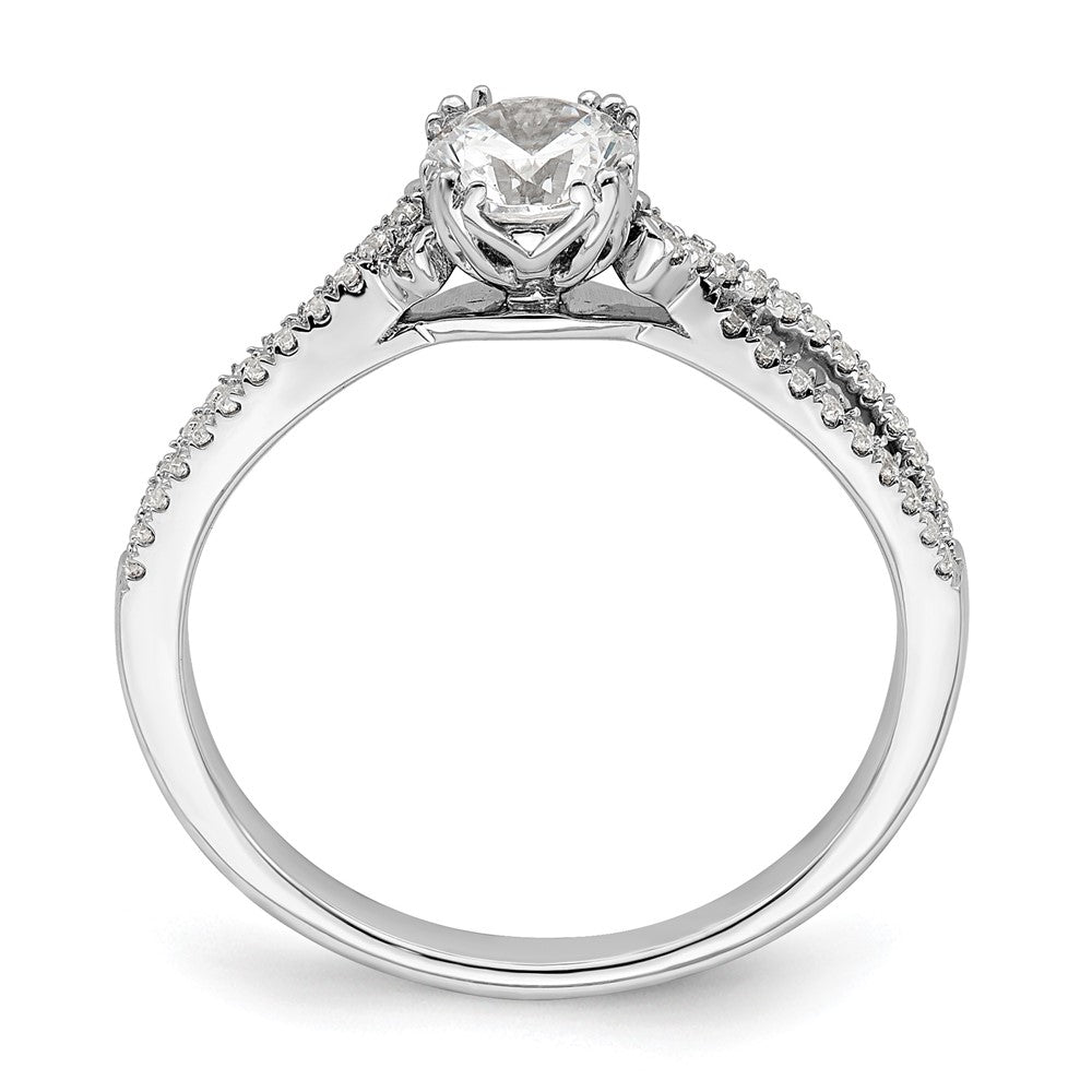 14K Weißgold Kreuz (holds 1/2 Karat (5.2mm) Rund Mittig) 1/6 Diamant Halbfassung Verlobungsring