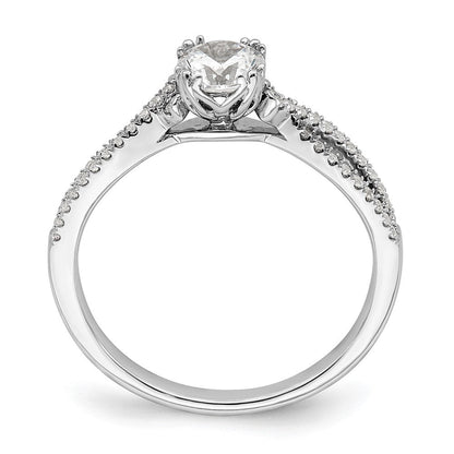 14K Weißgold Kreuz (holds 1/2 Karat (5.2mm) Rund Mittig) 1/6 Diamant Halbfassung Verlobungsring