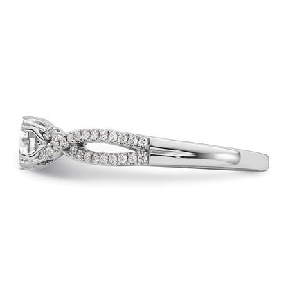 14K Weißgold Kreuz (holds 1/2 Karat (5.2mm) Rund Mittig) 1/6 Diamant Halbfassung Verlobungsring