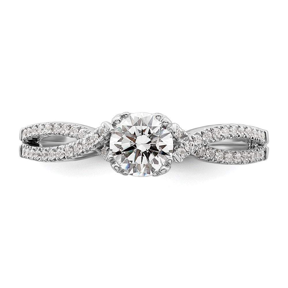 14K Weißgold Kreuz (holds 1/2 Karat (5.2mm) Rund Mittig) 1/6 Diamant Halbfassung Verlobungsring