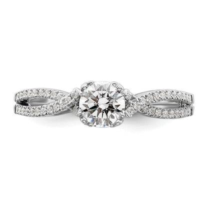 14K Weißgold Kreuz (holds 1/2 Karat (5.2mm) Rund Mittig) 1/6 Diamant Halbfassung Verlobungsring