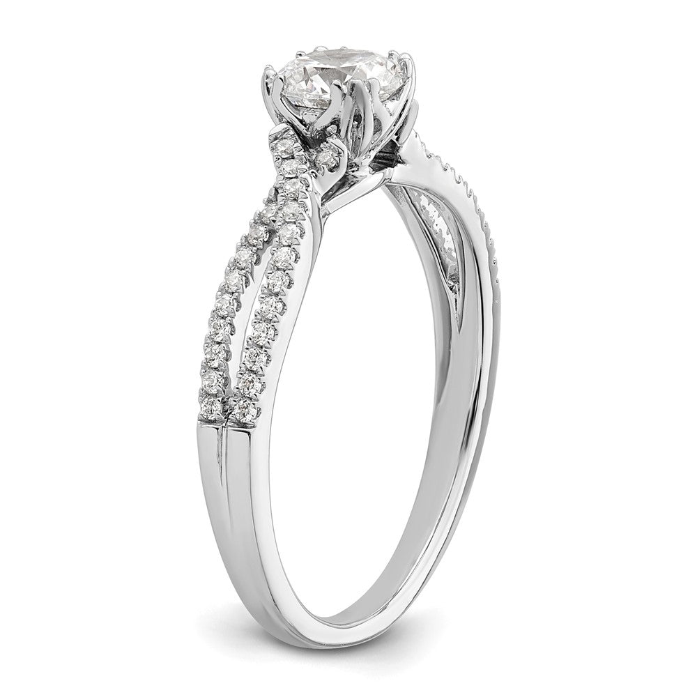 14K Weißgold Kreuz (holds 1/2 Karat (5.2mm) Rund Mittig) 1/6 Diamant Halbfassung Verlobungsring